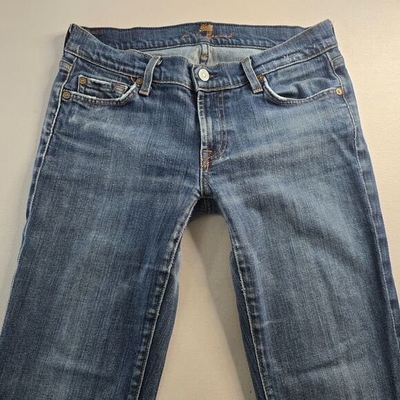 7 For All Mankind Jeans Women's 28 Blue Flare Medium Wash Slight Distress - Picture 14 of 16